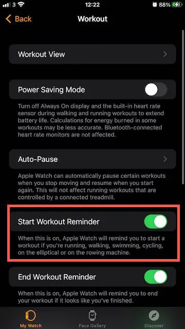 Apple Watch workout reminders